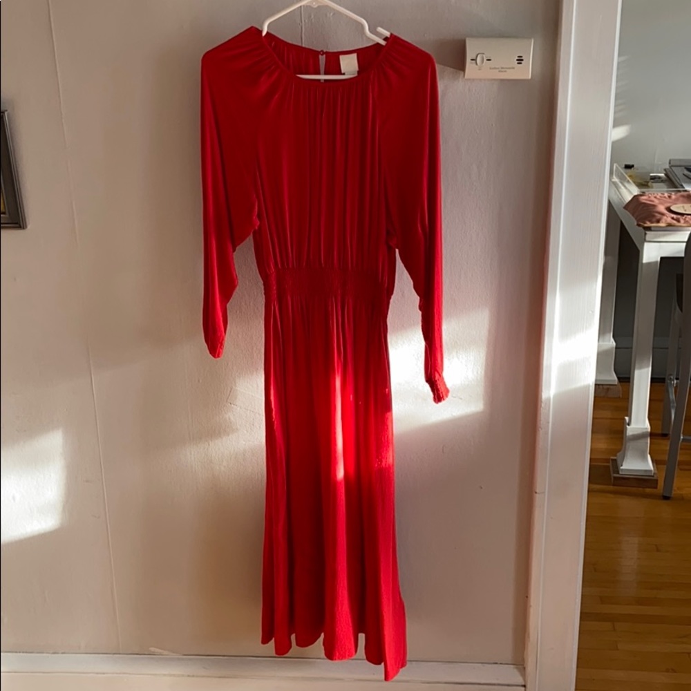Red maxi, long sleeve dress